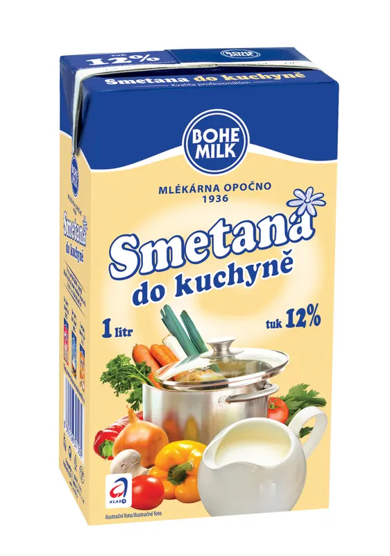 Trvanlivá UHT smetana BOHEMILK s 12% tučností v balení 6 x 1 l vhodná do krémů, těst a polev