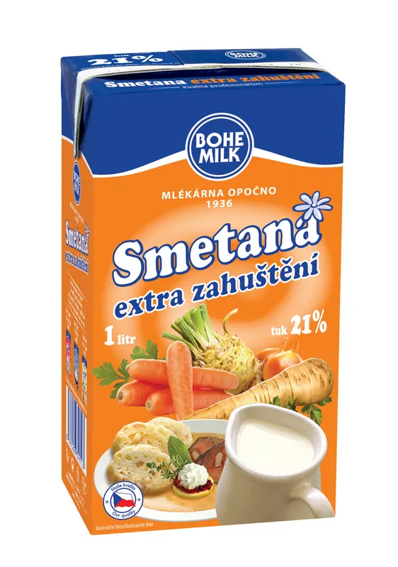 Zahuštěná smetana BOHEMILK Extra 21 % tuku v balení 6 x 1 l pro pečení a výrobu krémů a dezertů