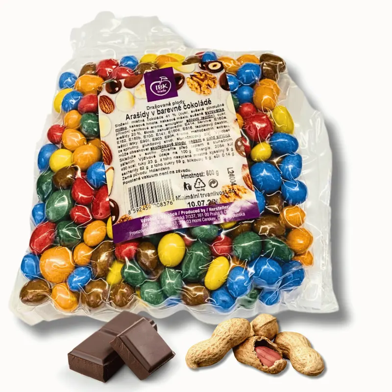 Barevná čokoládová mini vajíčka s arašídy v mléčné čokoládě, balení 500 g, vhodná na zdobení dortů a pečiva