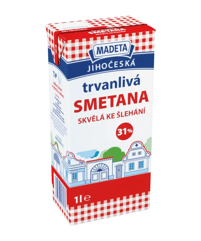 Madeta Jihočeská smetana ke šlehání 31 % tuku v litrovém UHT balení