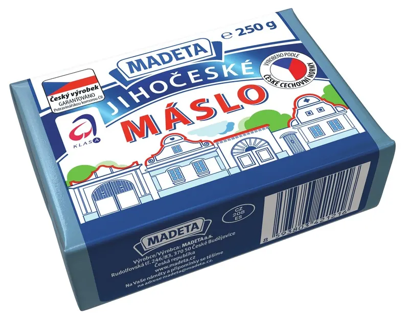 Jihočeské máslo Madeta s obsahem tuku 82 % pro pečení a výrobu krémů