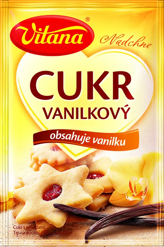 Vanilkový cukr Vitana v kartonu s 50 sáčky po 10 g mletou vanilkou pro pečení