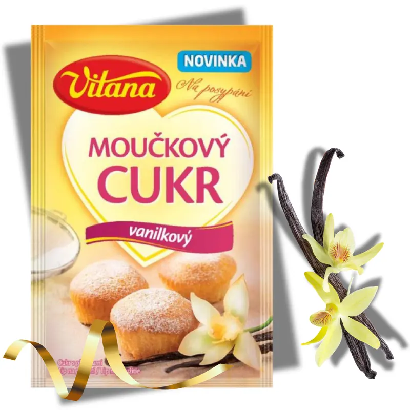 Moučkový cukr Vitana s pravou vanilkou, jemně mletý, vhodný na pečení a posypání cukroví