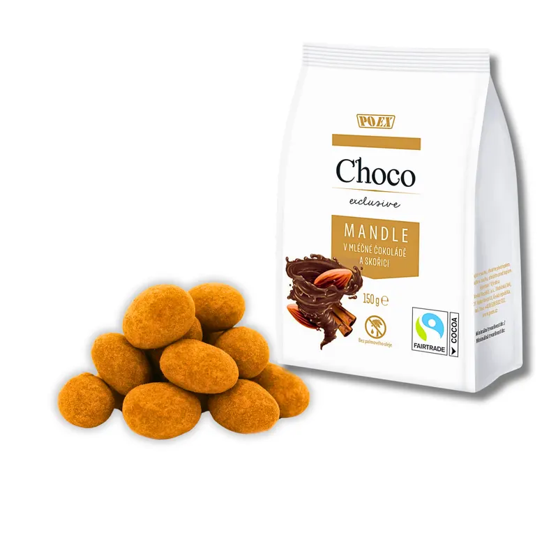 Mandle v mléčné čokoládě se skořicí POEX, 150 g, sladká pochoutka i dekorace do pečiva