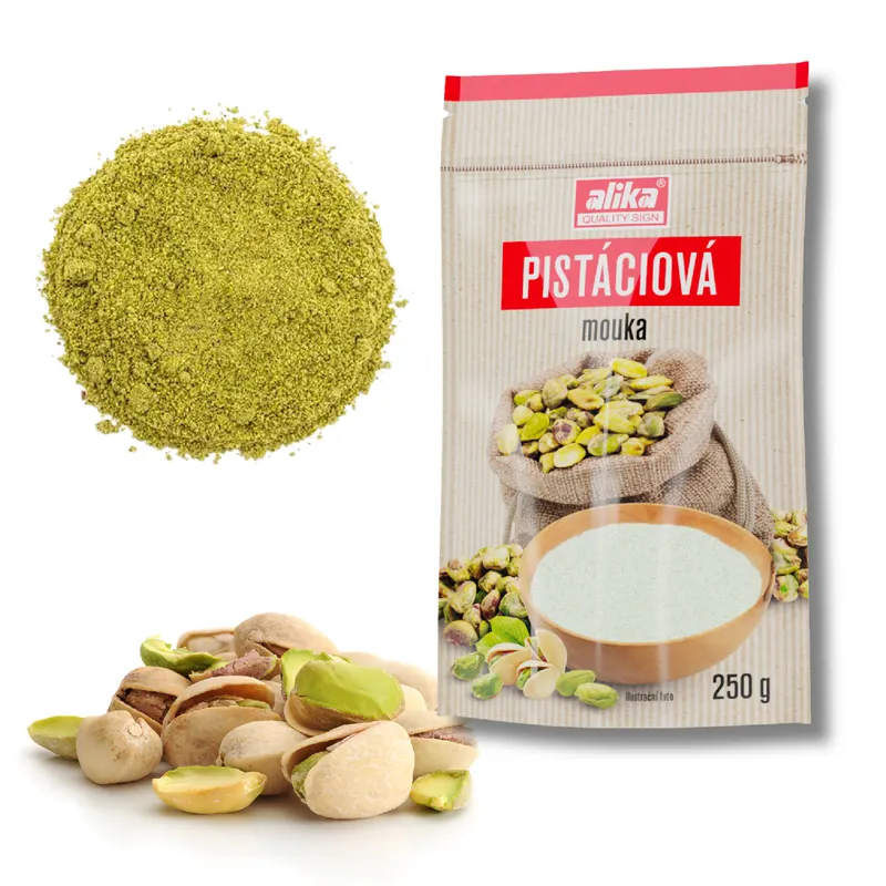 Pistáciová mouka ALIKA jemně mletá z pražených pistácií k pečení dezertů a dortů, balení 250 g