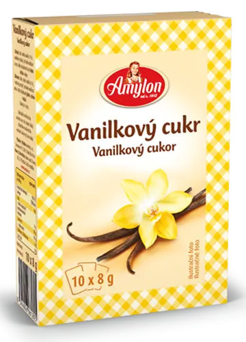 Vanilkový cukr Amylon v balení 10 sáčků po 8 g s mletou pravou vanilkou pro pečení a dochucení dezertů