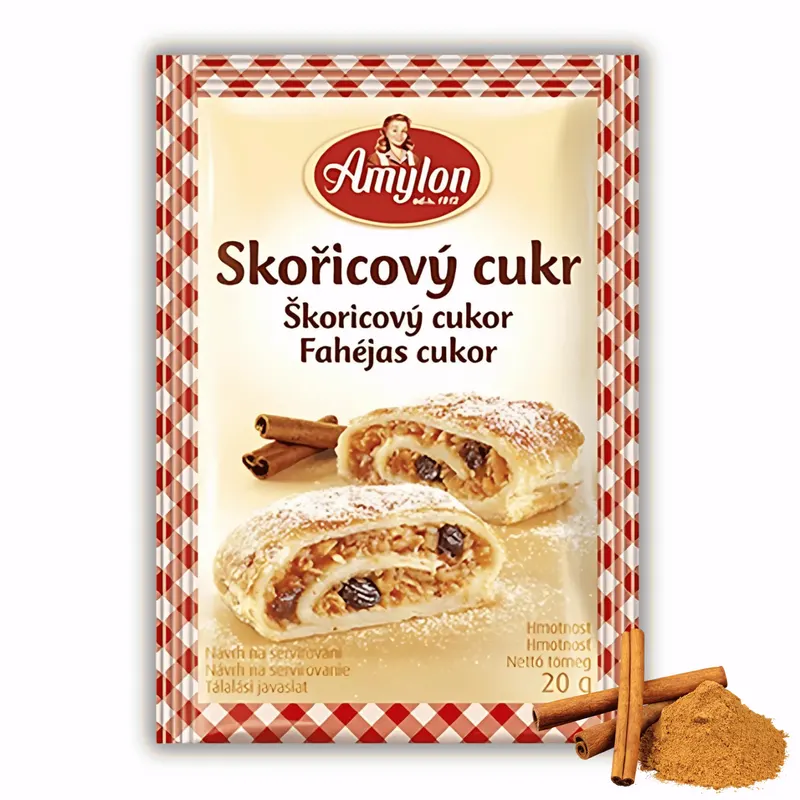 Skořicový cukr Amylon v balení 20 g, vhodný do pečení, na dochucení moučníků, kaší a nápojů
