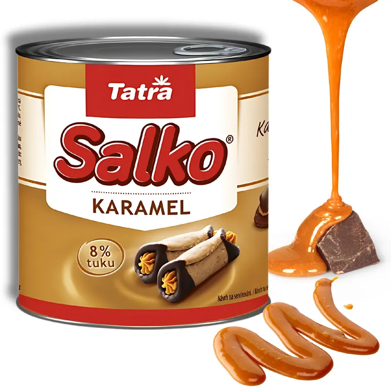 Tatra Salko karamel, zkaramelizované zahuštěné slazené mléko v balení 397 g na pečení a dezerty