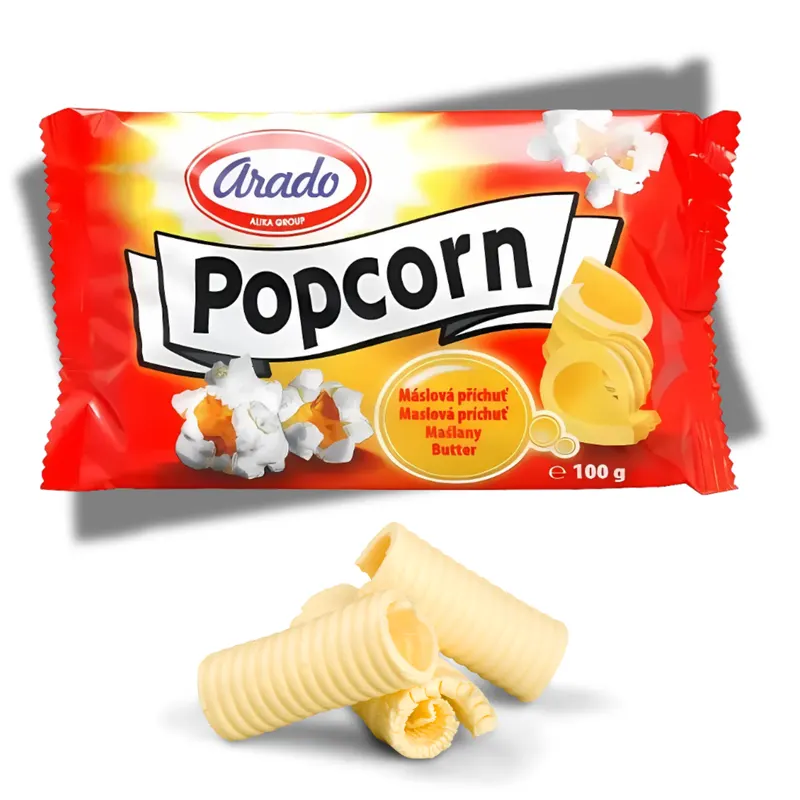 Český máslový popcorn ALIKA v balení 100 g, slaný kukuřičný snack k přípravě v mikrovlnné troubě