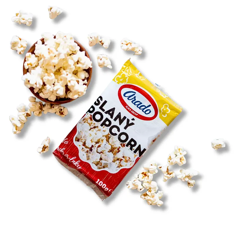 Český slaný popcorn ALIKA v balení 100 g, křupavá slaná pochutina na zahřátí v mikrovlnné troubě