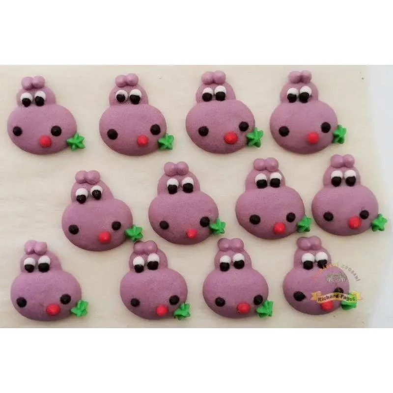 Cukrová dekorace ve tvaru hrocha, 12 kusů v balení, na zdobení dortů a cupcaků