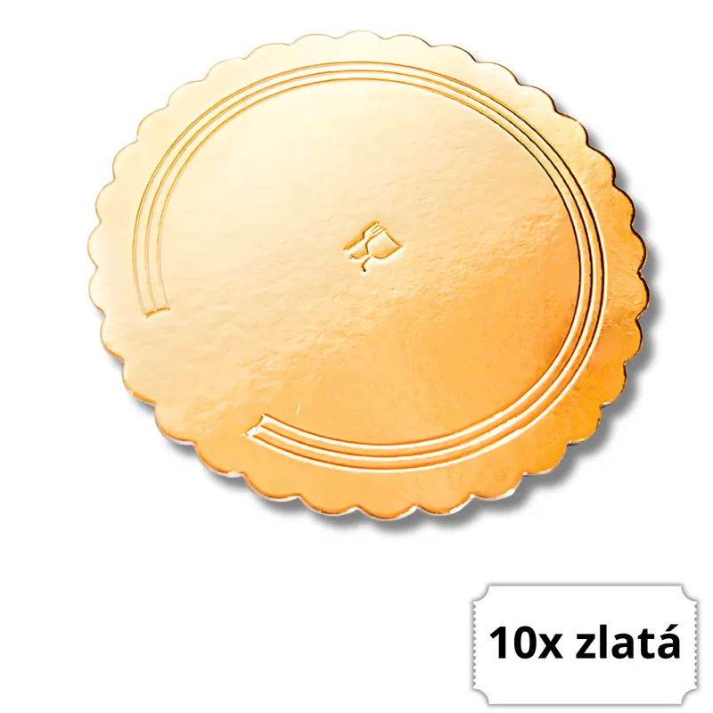 Zlatá dortová podložka s ražbou kopretiny o průměru 32 cm, balení 10 kusů