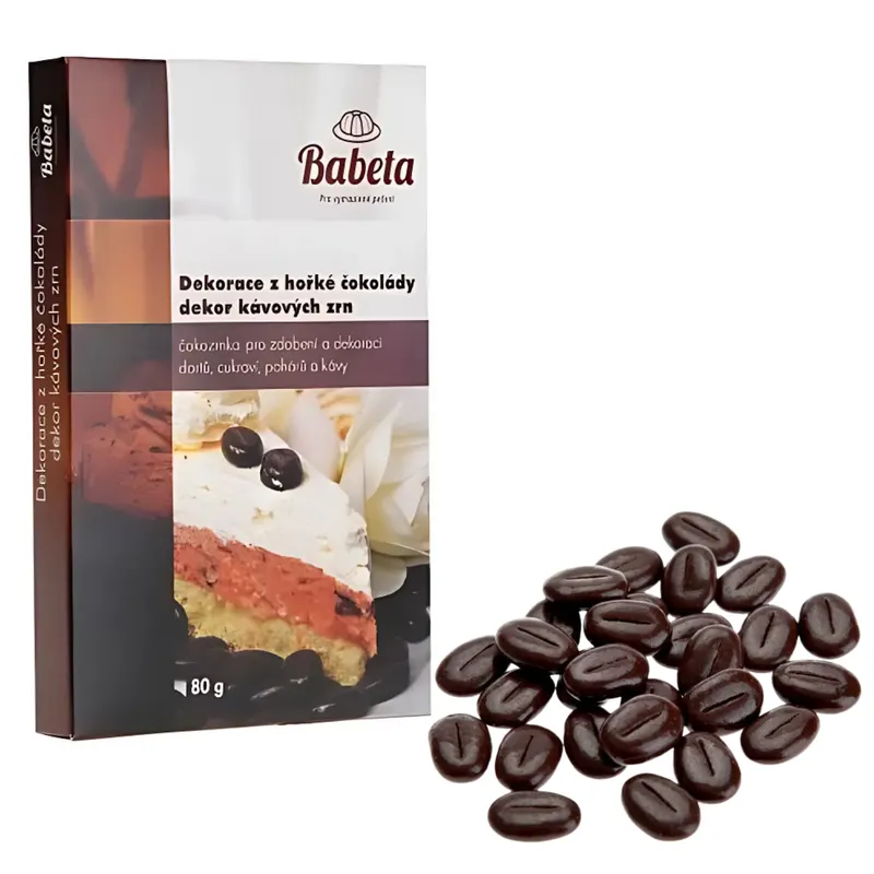 Čokoládová zrníčka kávy Kovandovi z tmavé čokolády pro zdobení dortů a cukrářských výrobků, balení 80 g
