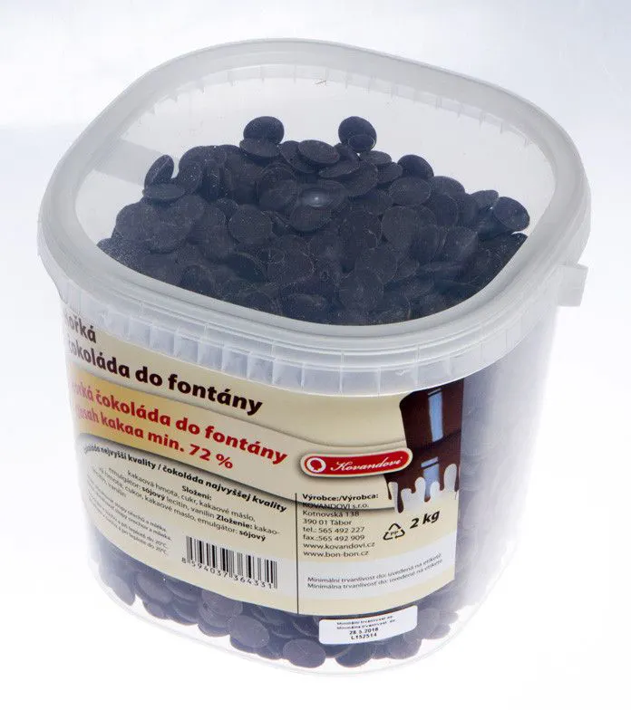 Hořká čokoláda Kovandovi s 72% kakaa do fontány, 2 kg, vhodná na fondue a zdobení dortů