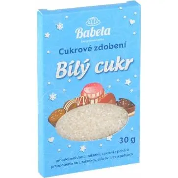 Bílé cukrové krystalky na zdobení cukrářských výrobků značky Kovandovi, balení 30 g