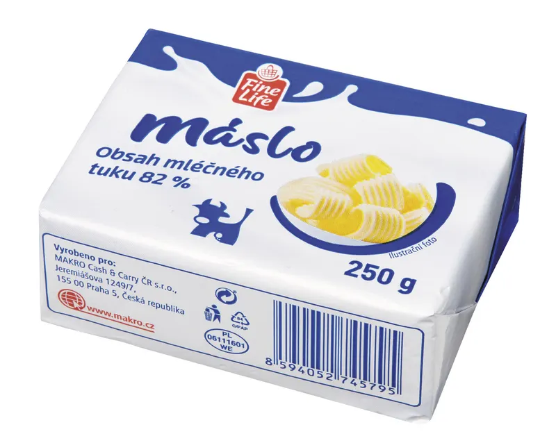 Máslo FINE LIFE s obsahem 82 % mléčného tuku v balení 250 g vhodné do cukrářských krémů a těst