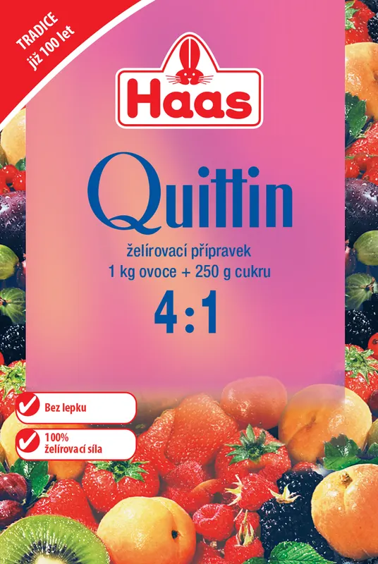 Haas Quittin 4 : 1 želírovací přípravek na zavařeniny s minimem cukru, balení 24 g