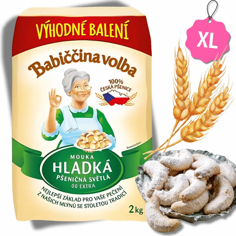 Hladká pšeničná mouka GoodMills Babiččina volba typu 00 pro cukrářské účely, balení 2 kg