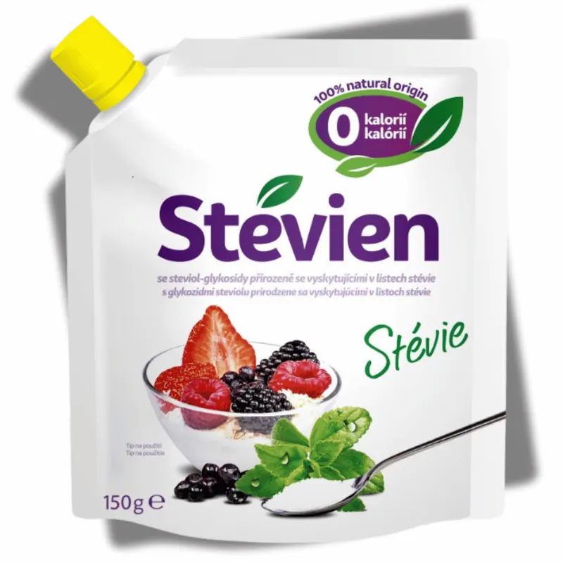 Stévien sladidlo bez kalorií v balení 150 g pro sladění nápojů a pečení
