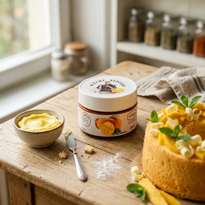 Ochucovací pasta Joypaste s příchutí manga od značky IRCA v kelímku o hmotnosti 200 g na ochucení krémů a dezertů