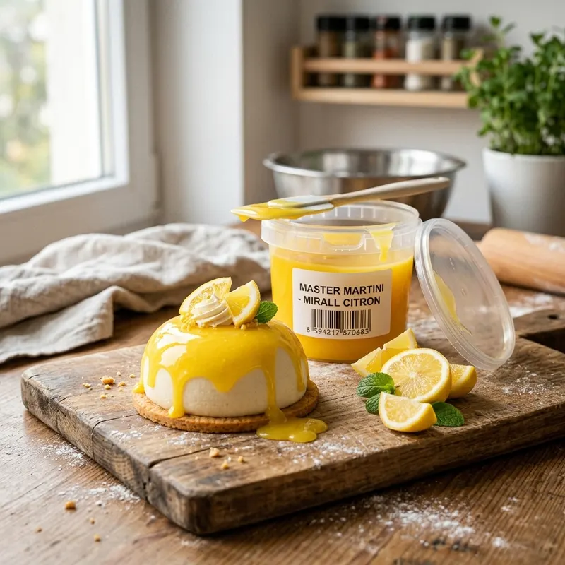 Žlutá zrcadlová poleva Mirall s citronovou příchutí od značky Master Martini, balení 250 g na zdobení dortů a dezertů