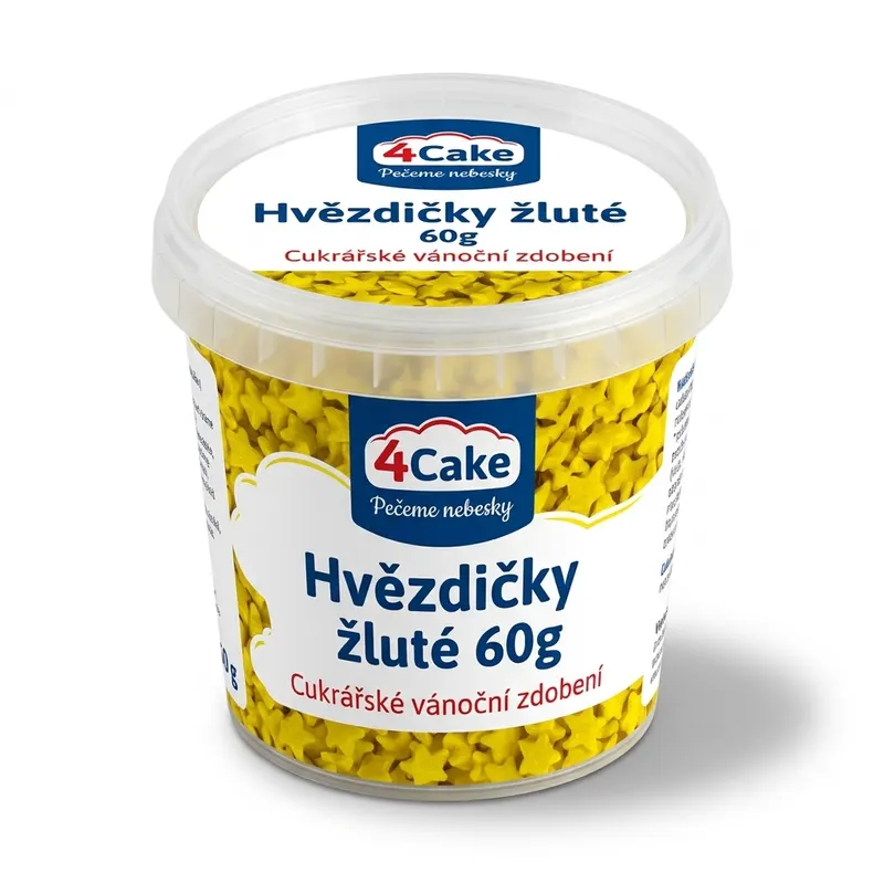 Žluté cukrové hvězdičky 4Cake na zdobení dortů a cukrovinek, balení 60 g
