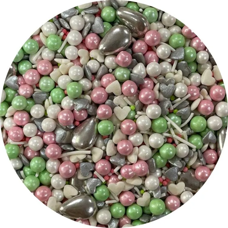 Cukrářské posypy 4Cake Spring Colours v jarních odstínech bílé, růžové a zelené, balení 80 g na zdobení dortů a cupcakes