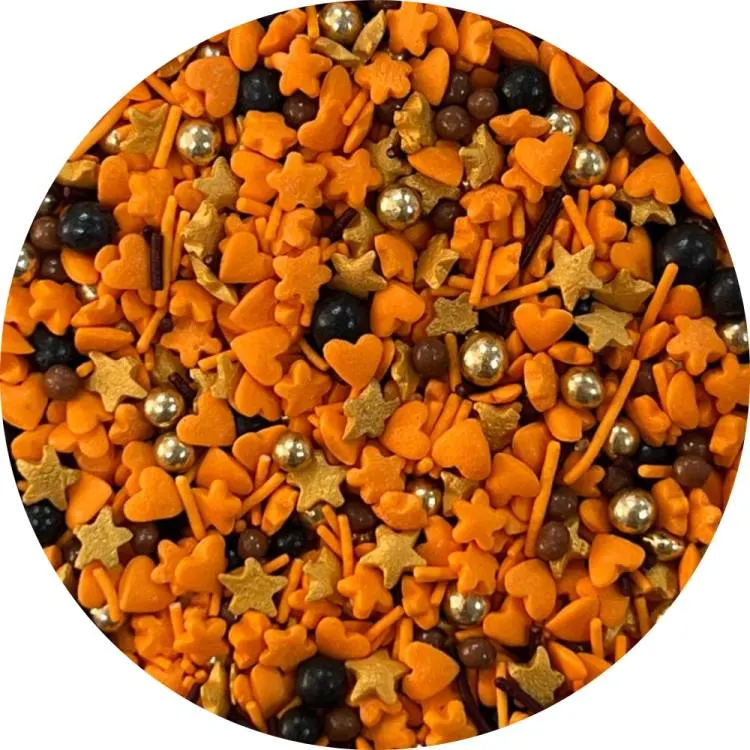 Cukrové zdobení 4Cake Orange Holiday v oranžové a černé barvě na dort