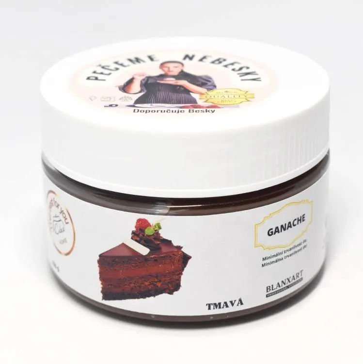 Hotová čokoládová ganache z tmavé čokolády značky Blanxart v balení 250 g pro plnění a polevu dortů