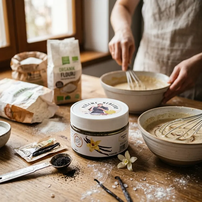 Ochucovací pasta Ecco s vanilkou v objemu 200 g pro cukrářské krémy, těsto a dorty