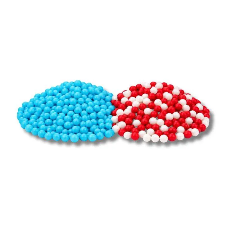 Cukrové perly SweetArt v nebesky modré, červené a bílé barvě o velikosti 5 mm, 120 g na zdobení dortů a cukrovinek