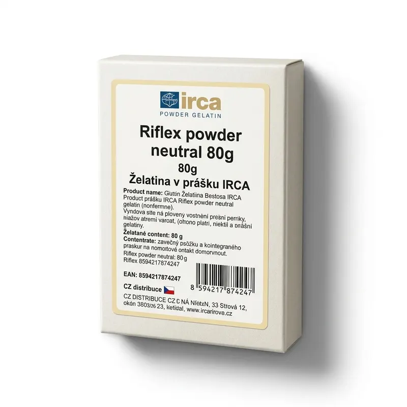 Neutrální želatina IRCA Riflex v prášku na lesklé ovoce a stabilní želé do dortů, balení 80 g