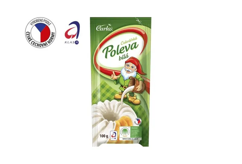 Bílá cukrářská poleva Carla v balení 100 g k polevení dortů a cukrářských výrobků