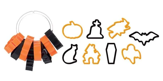 Sada osmi plastových vykrajovátek Tescoma Delícia s halloweenskými motivy pro tvarování cukroví