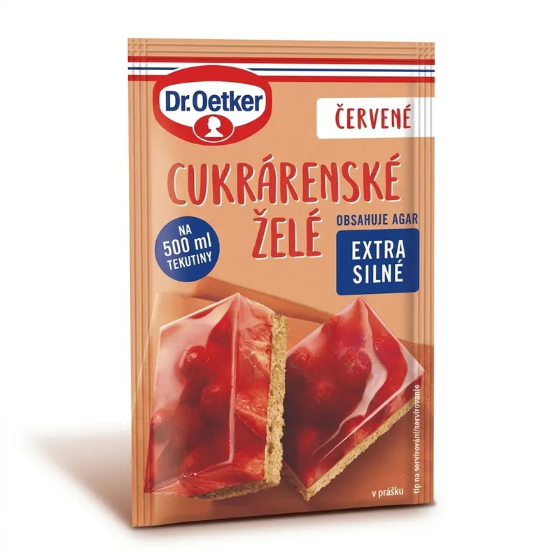 Dr. Oetker červené cukrářské želé na zdobení a lesk dortů v balení 10 g