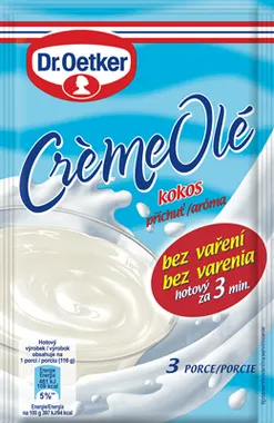 Dr. Oetker Créme Olé v prášku s příchutí kokosu pro rychlý krémový dezert bez vaření