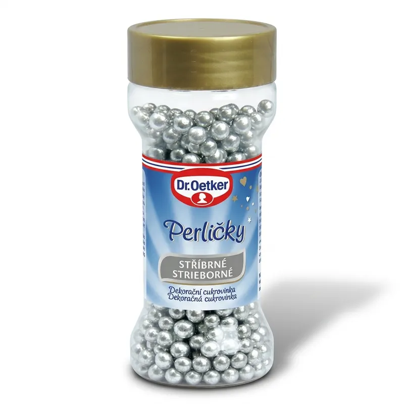 Dr. Oetker cukrové dekorační perličky stříbrné k ozdobení dortů a zákusků, balení 42 g