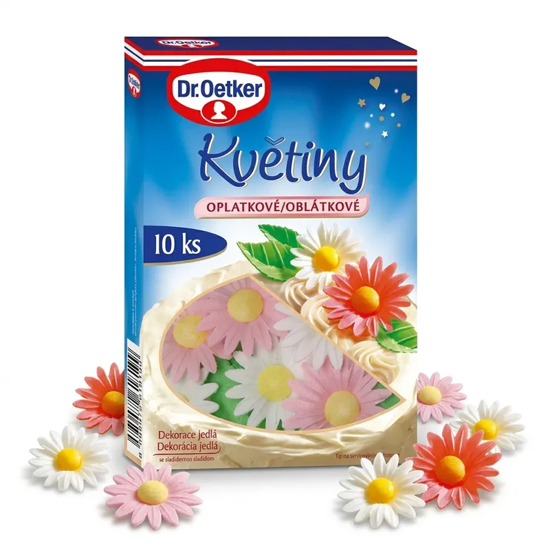 Oplatkové květiny z jedlého papíru Dr. Oetker na zdobení dortů, 10 růžových a bílých květů s lístky
