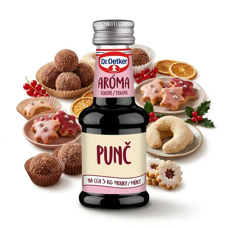 Dr. Oetker punčové aroma na pečení v lahvičce o objemu 38 ml pro ochucení těst a krémů