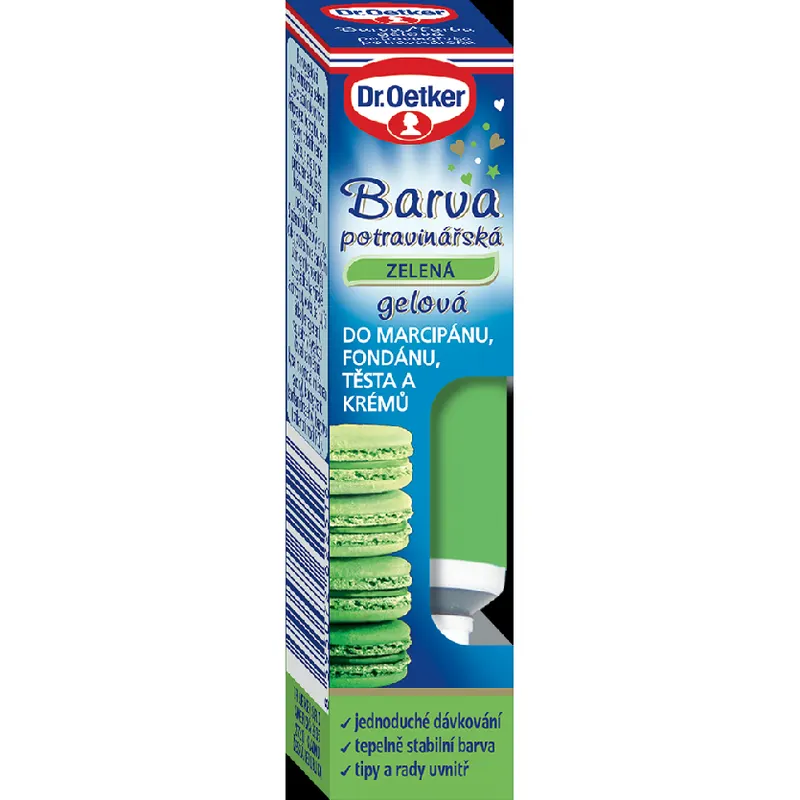 Gelová potravinářská barva Dr. Oetker v zelené barvě, 10 g, na zbarvení krémů, těst a potahových hmot