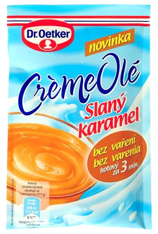 Puding Créme Olé Dr. Oetker s příchutí slaného karamelu v sáčku 53 g k rychlé přípravě krému