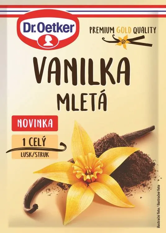 Dr. Oetker pravá mletá vanilka v balení 5 g určená k pečení a ochucování krémů, těst a zmrzlin