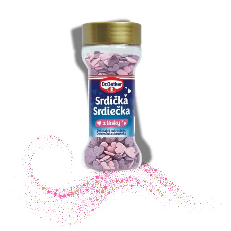Dr. Oetker cukrářské zdobení ve tvaru dvoubarevných srdíček, mix Z lásky, 40 g na dorty a moučníky