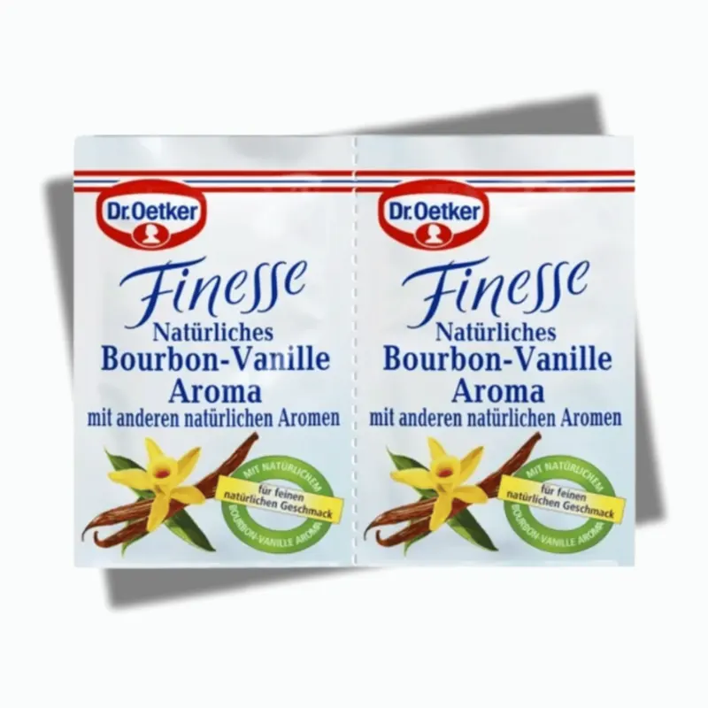 Tekuté přírodní vanilkové aroma Dr. Oetker Finesse Bourbon v jednorázovém sáčku 10 g pro ochucení moučníků a krémů