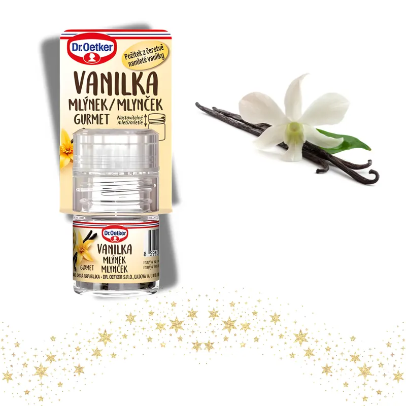 Bourbon vanilkový lusk v mlýnku od značky Dr. Oetker, 7,5 g, k mletí čerstvé vanilky do pečiva a krémů