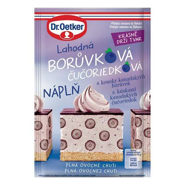 Borůvková náplň Dr. Oetker v sáčku o hmotnosti 50 g k plnění a zdobení dortů a zákusků