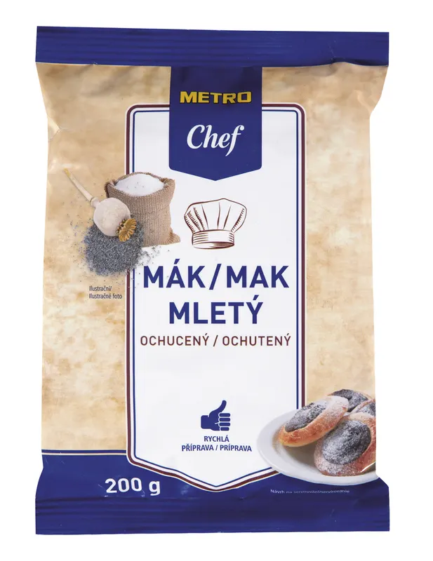 Mletý ochucený mák METRO Chef v balení 200 g určený k přípravě buchet a závinů