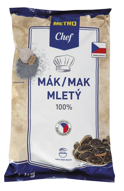 Mák mletý modrý, 100 % mletá semínka v kilogramovém balení značky METRO Chef pro pečení závinů a buchet
