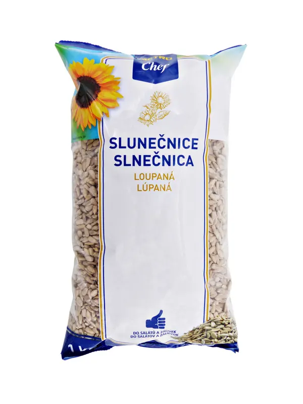 Loupaná slunečnice značky METRO Chef v balení 1 kg vhodná do pečiva, kaší a müsli