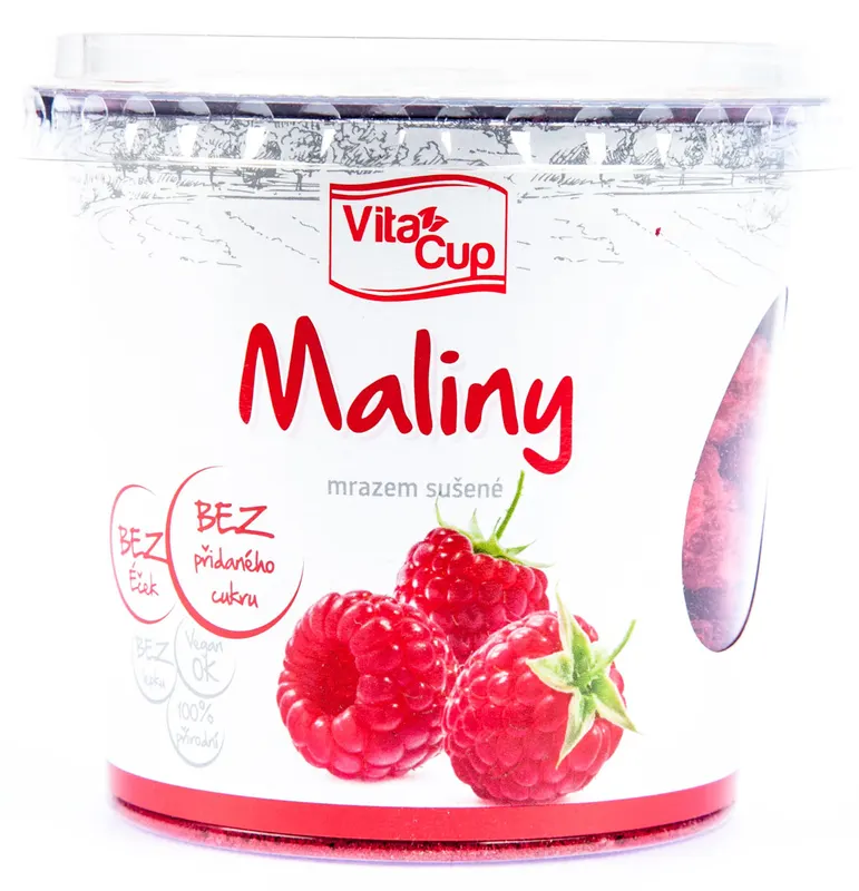 Lyofilizované maliny VitaCup v balení 30 g pro dochucování a dekorování cukrářských výrobků